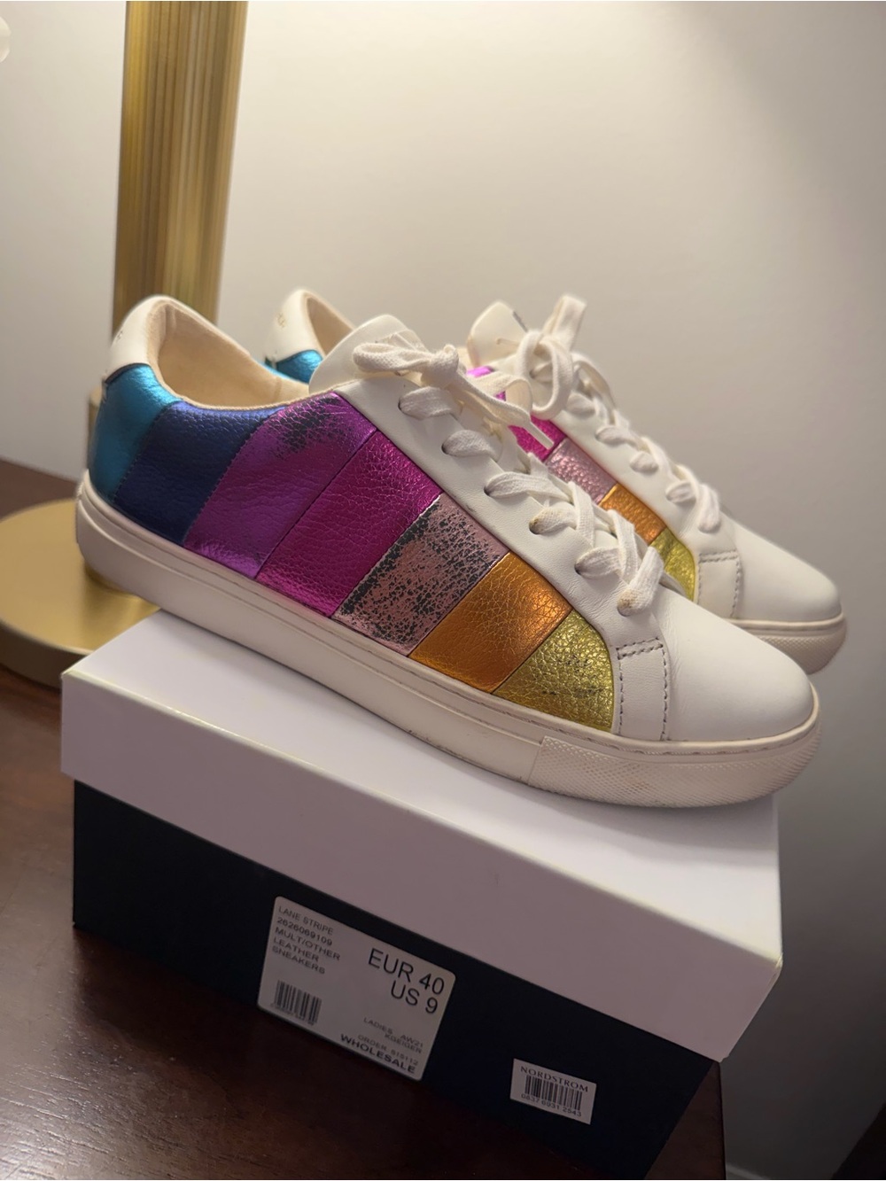 Kurt Geiger Lane Metallic Rainbow Stripe Lace Up Sneakers - Picture 3 of 7